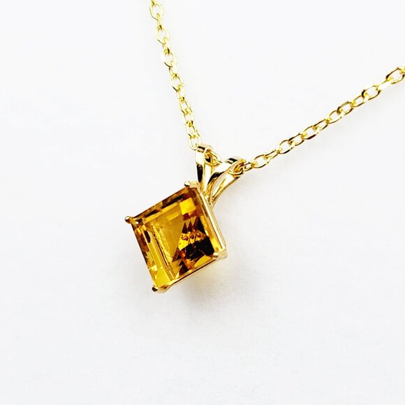 Gold Citrine Pendant Necklace , 10K Yellow Gold Citrine 6x6mm Pendant - Picture 4 of 10